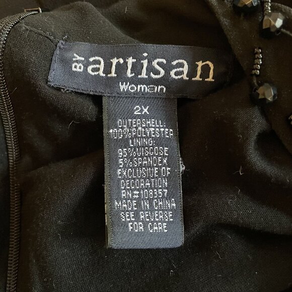 By Artisan A-Line Black Sleeveless Beaded Neckline Stretch Knit Dress Size 2X - Picture 5 of 5